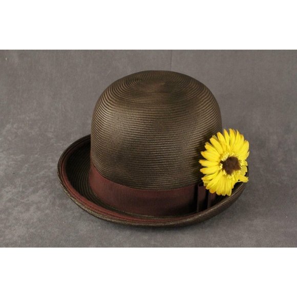 Ladies Vintage Clothing ANN MARIE Brown Woven Straw SUNFLOWER Hat Size 7 - Picture 5 of 5